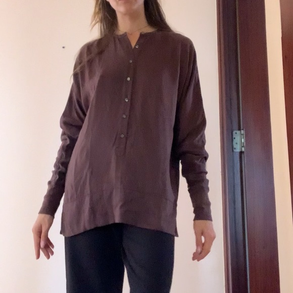 Brochu Walker Silk Half-Button Down Brown Small - Picture 5 of 11